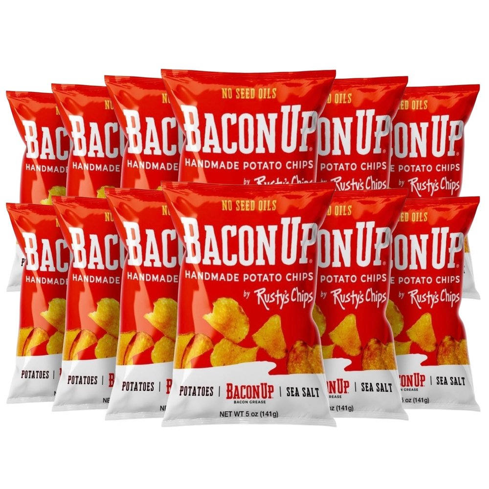 Bacon Up - Handmade Crunchy Healthy Potato Chips - No Preservatives, Gluten Free, Healthy Snacks for Adults - 5oz (12 Snack Packs) by Rusty's Chips