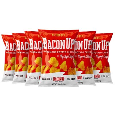 Bacon Up - Handmade Crunchy Healthy Potato Chips - No Preservatives, Gluten Free, Healthy Snacks for Adults - 5oz (6 Snack Packs) by Rusty's Chips