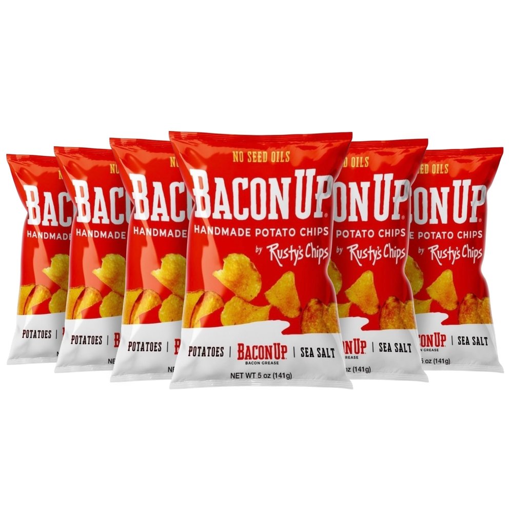 Bacon Up - Handmade Crunchy Healthy Potato Chips - No Preservatives, Gluten Free, Healthy Snacks for Adults - 5oz (6 Snack Packs) by Rusty's Chips