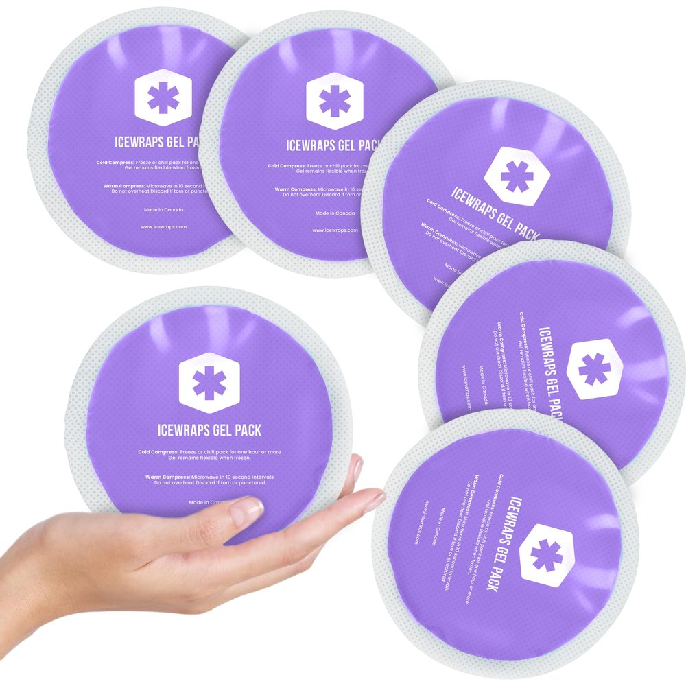 ICEWRAPS Round Ice Packs for Injuries Reusable, Hot & Cold Gel Ice Packs for Injuries, Hot & Cold Packs Compress Soft & Flexible, Fast Relief & Recovery, FSA-HSA Eligible (5-Pack/Purple)