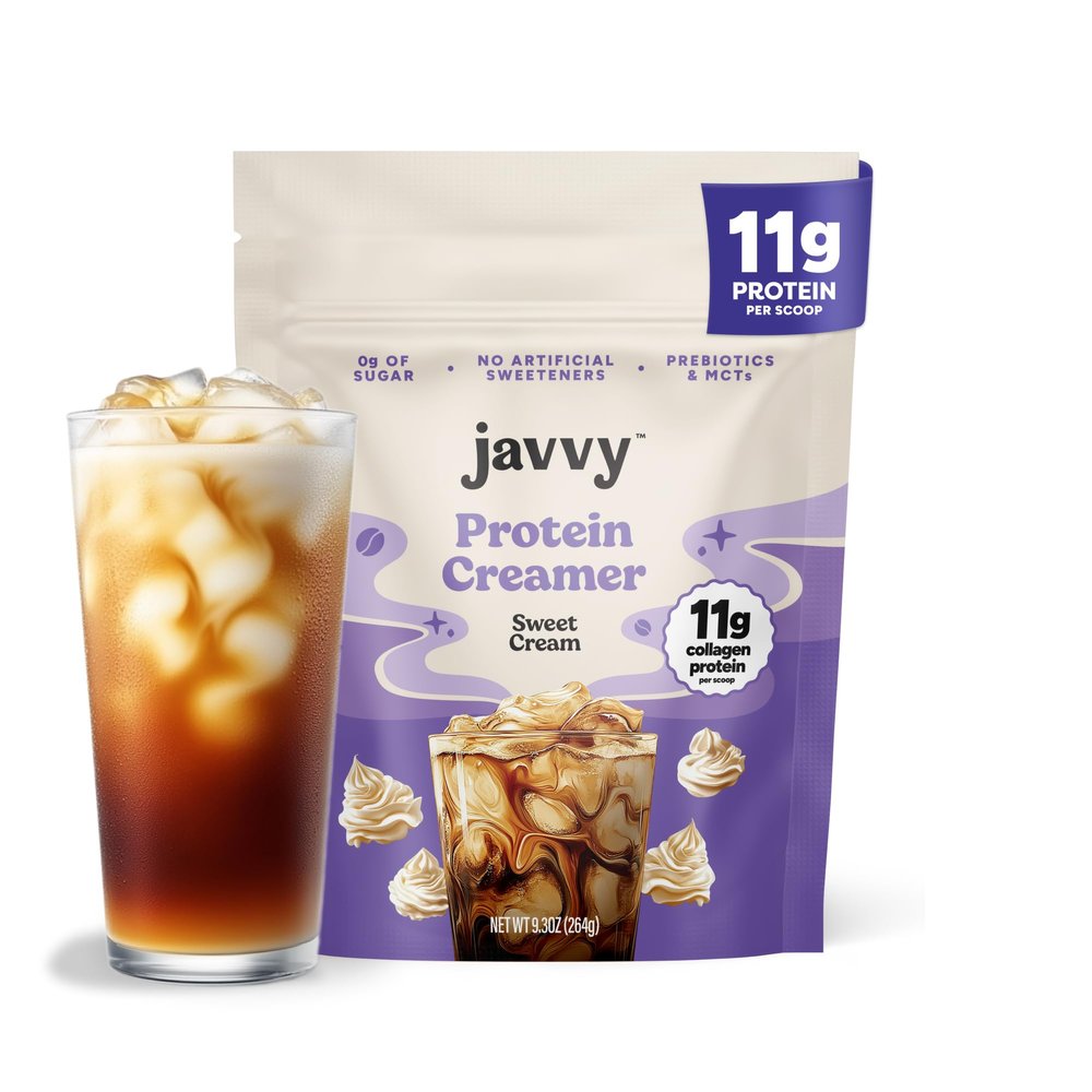Javvy Protein Coffee Creamer Sugar Free Creamer with 11g of Collagen, MCT Oil, Keto Coffee Creamer Powder for Hair, Skin & Nail Support, Sweet Cream, 1 Pack