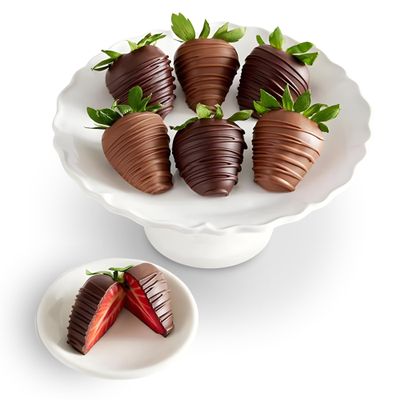 Sharis Berries Artisan Belgian Mixed Milk & Dark Chocolate Strawberries | Chocolate Covered Strawberry Gift Box | for Mother's Day, Anniversary, Celebrations & Thank Yous (Half Dozen, 6 Berries)