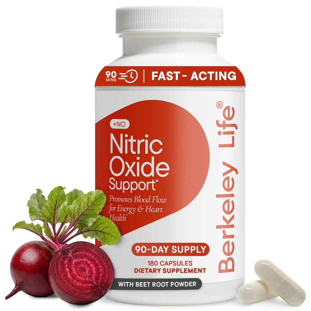 Berkeley Life Nitric Oxide Support Supplement - Nitric Oxide Booster for Men & Women- Blood Flow & Circulation with Beet Root Powder to Support Energy, Heart Health & Healthy Blood Pressure- 180 Count
