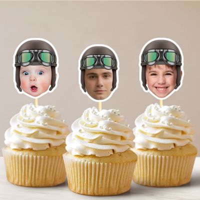 Custom pilot cupcake toppers, Personalized Face pilot Cupcake Toppers, gifts for plane lovers, Printable Cupcake Topper/Style 4
