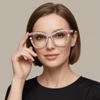 AOOLIA Stylish Cat Eye Reading Glasses, Pearl Crystal Eyewear Frame Reader for Women Girl Ladies, Anti-blue Light Glasses (Pattern-white, 1, x) view 4