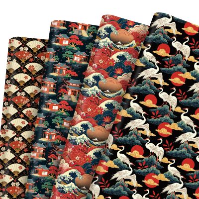 Pineraap 12 Sheets Japanese Wrapping Paper Traditional Japanese Themed Gift Wrap with Sakura, Cranes, Fans, Waves, and Temples Design Gift Packing Paper Anime Gift Wrap for Japan Lovers, 20"28"