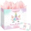 16.5" Large Unicorn Birthday Gift Bag with Card and Tissue Paper for Baby Girls and Kids Birthday (16.5 inch Pink) view 1