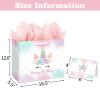 16.5" Large Unicorn Birthday Gift Bag with Card and Tissue Paper for Baby Girls and Kids Birthday (16.5 inch Pink) view 2