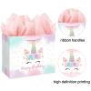 16.5" Large Unicorn Birthday Gift Bag with Card and Tissue Paper for Baby Girls and Kids Birthday (16.5 inch Pink) view 4