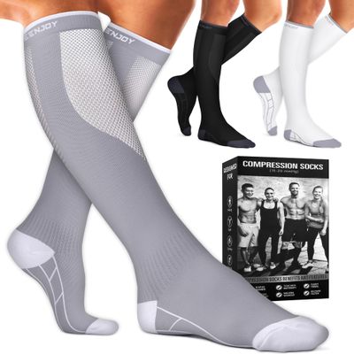 BLUEENJOY Compression Socks for Women & Men (3 pairs) - Best Support for Nurses, Running, Hiking, Recovery & Flight Socks