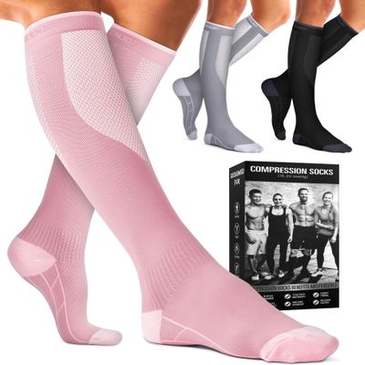 BLUEENJOY Compression Socks for Women & Men (3 pairs) - Best Support for Nurses, Running, Hiking, Recovery & Flight Socks