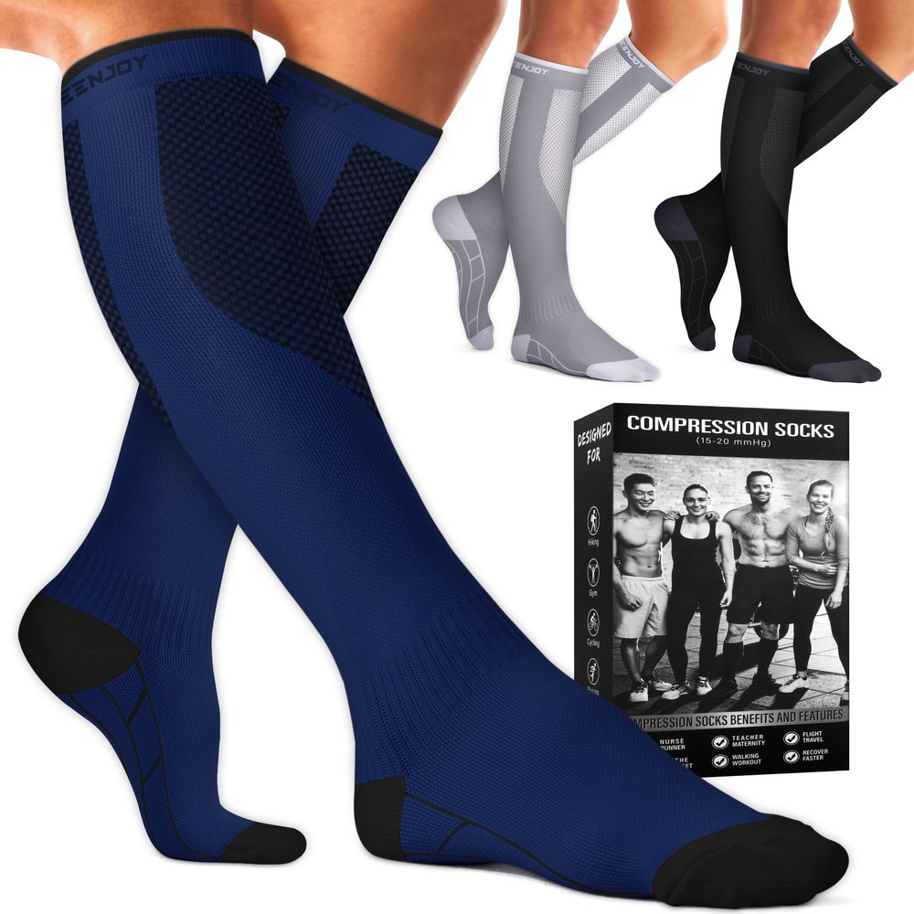 Compression Socks for Women & Men (3 pairs) - Best Support for Nurses, Running, Hiking, Recovery & Flight Socks