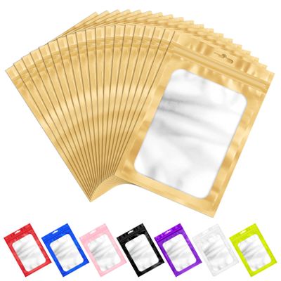 ANZNKU 100Pcs Gold Mylar Bags, Resealable Smell Proof Small Zip Goodie Bag