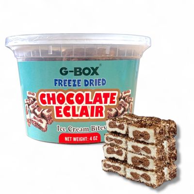 G-BOX Freeze Dried Chocolate Eclair Ice Cream Bites, Enhanced Flavor, Crunchy, Airy, Sweet - Perfect for Camping, Outdoor, Party - Air-tight Sealed in a Deli Container (4 OZ Chocolate Eclair)