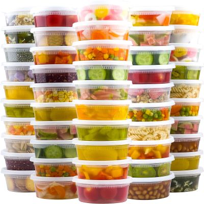 Dealusy 50 Set 8 oz Deli Containers with Lids, Leak-Proof BPA Free Plastic Take Out Bowls, Food Storage Containers for Takeout Meal Prep Storage, Freezer, Microwave & Dishwasher Safe