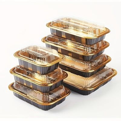 10-Pack Elegant Gold Rectangular Disposable Food Containers with Lids 38oz Large Capacity, Leakproof & Stackable Ideal for Catering, Parties, Birthdays & Holiday Events (44oz/1300ml)