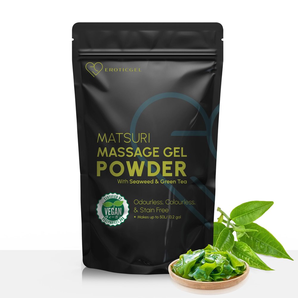 Japanese Massage Gel Powder 500g - Matsuri Edition (Seaweed & Green Tea), Made in Japan, Vegan, Odorless, Tasteless, Stain-Free, Reasable Sachet, No Paraben and Glycerin, Makes Up to 13.2 Gallons
