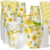 100 Sets 300 Pcs 9 Oz Lemonade Cups With Lids And Drinking Straw, Lemonade Stand Supplies, Lemon Patterned Summer Cold Drink Cup, Disposable Fruit Juice Coffee Paper Cup, Party And Outdoor Supplies view 1