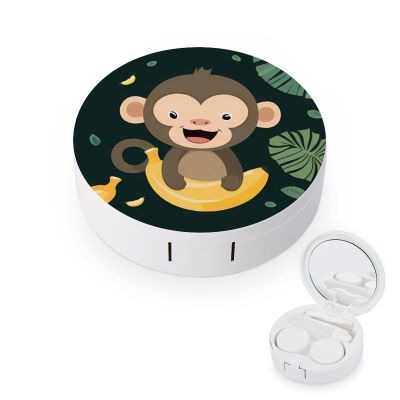 Cute Monkey And Banana Contact Lens Case Box Holder Container Daily Contact Lens Organizer for Travel Daliy Use