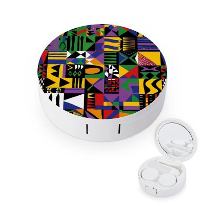 African Geometric Contact Lens Case Box Holder Container Daily Contact Lens Organizer for Travel Daliy Use