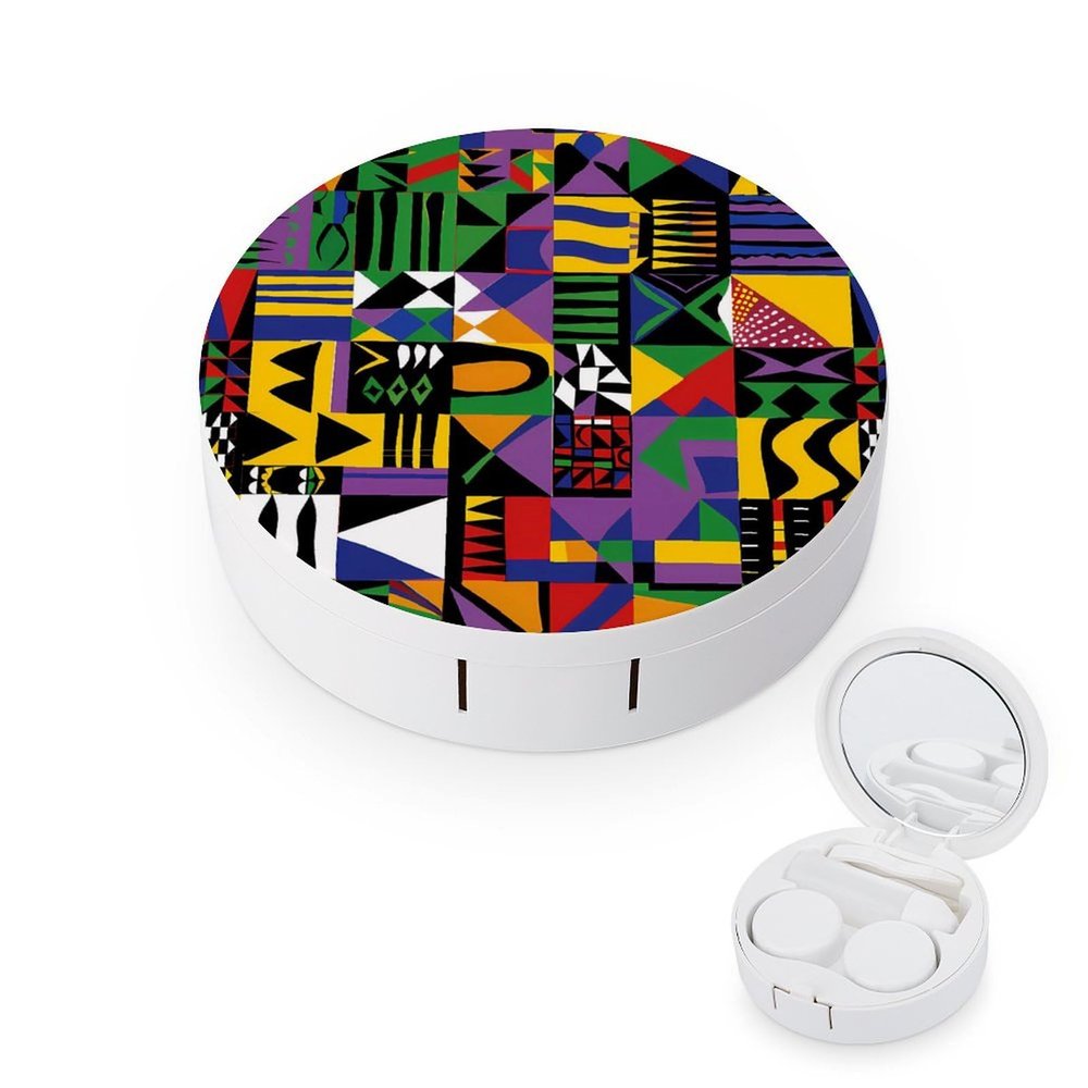 African Geometric Contact Lens Case Box Holder Container Daily Contact Lens Organizer for Travel Daliy Use