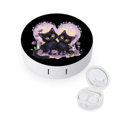 Black Cats Flower Contact Lens Case Box Holder Container Daily Contact Lens Organizer for Travel Daliy Use
