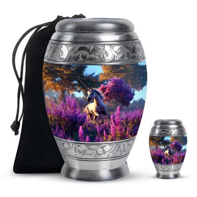 Remembrate Unicorn Urns for Ashes Adult Man Small - Blue Memorial Keepsakes for Ashes for Women - Lavender Human Ash Keepsake Mom & Dad - Ash Urn for Human Remains 3 Inch & 10 Inch Set