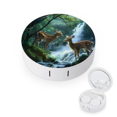 Deer Forests River Animal Contact Lens Case Box Holder Container Daily Contact Lens Organizer for Travel Daliy Use