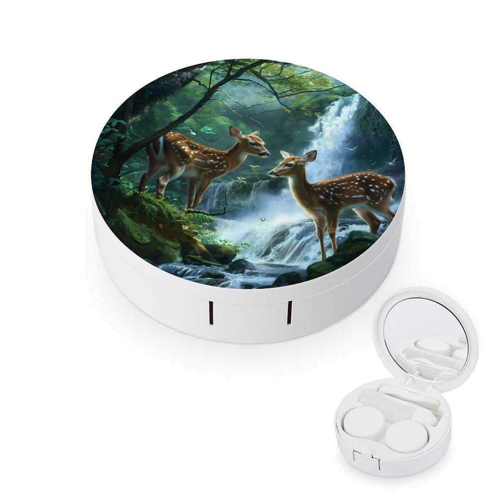 Deer Forests River Animal Contact Lens Case Box Holder Container Daily Contact Lens Organizer for Travel Daliy Use
