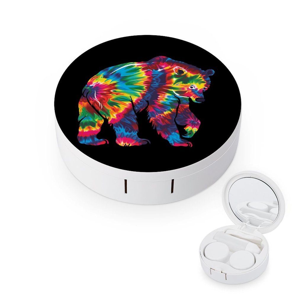 Bear Tie Dye Contact Lens Case Box Holder Container Daily Contact Lens Organizer for Travel Daliy Use