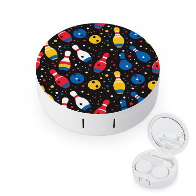 Bowling Ball Black Contact Lens Case Box Holder Container Daily Contact Lens Organizer for Travel Daliy Use