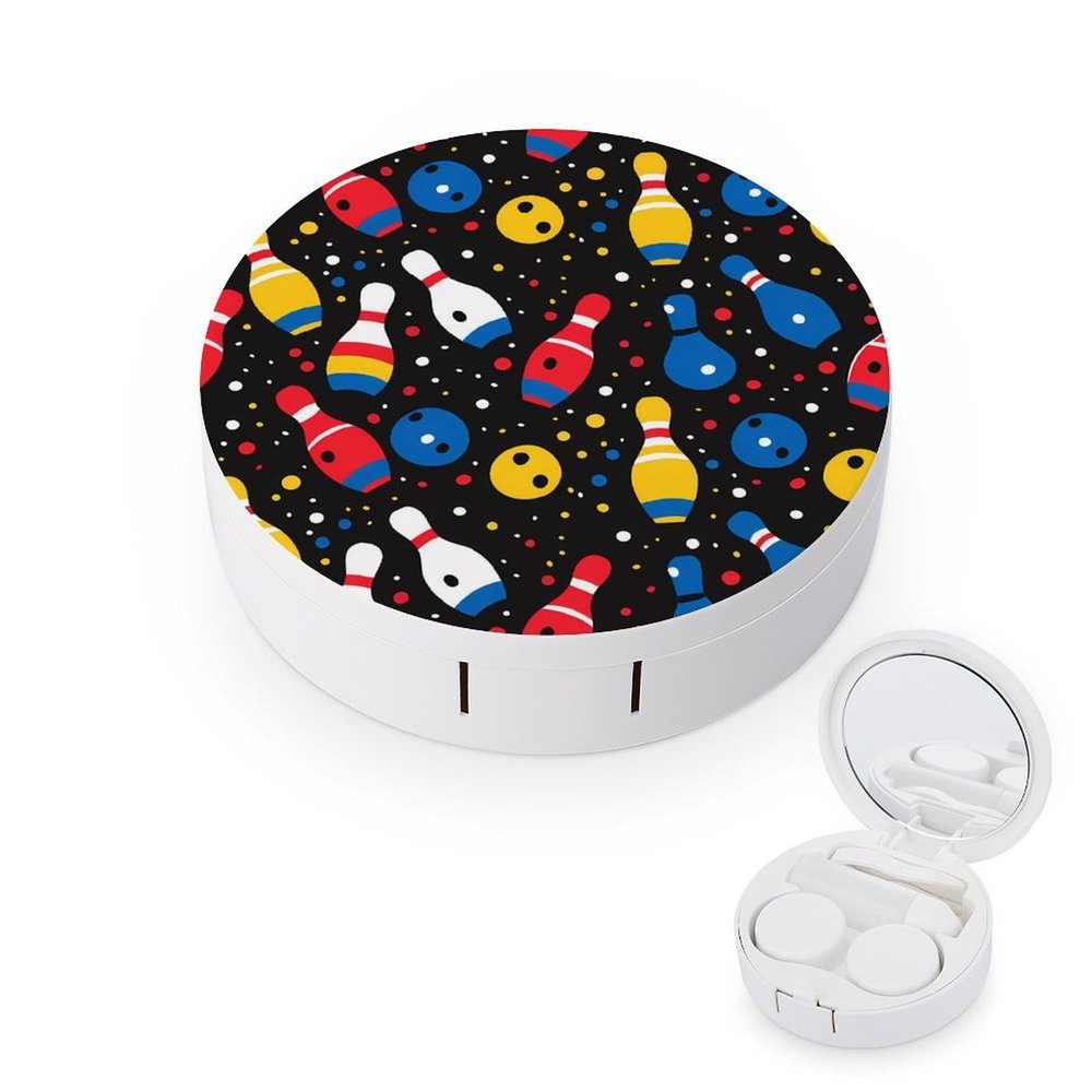 Bowling Ball Black Contact Lens Case Box Holder Container Daily Contact Lens Organizer for Travel Daliy Use