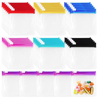 35 Pcs Reusable Pill Pouches, Small Ziplock Bags for Organizing Pills, Vitamins, Jewelry, and Small Items, Multi-Color Eva Storage Pouches for Travel and Home