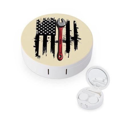 American Flag Mechanic Wrench Contact Lens Case Box Holder Container Daily Contact Lens Organizer for Travel Daliy Use