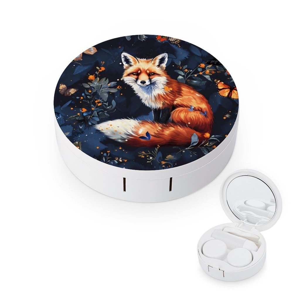 Animal Fox Print Contact Lens Case Box Holder Container Daily Contact Lens Organizer for Travel Daliy Use
