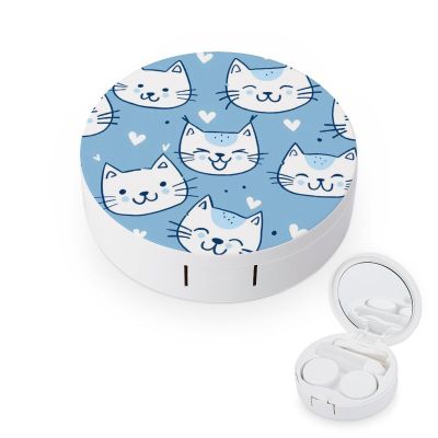 Cute Light Blue Cat Contact Lens Case Box Holder Container Daily Contact Lens Organizer for Travel Daliy Use