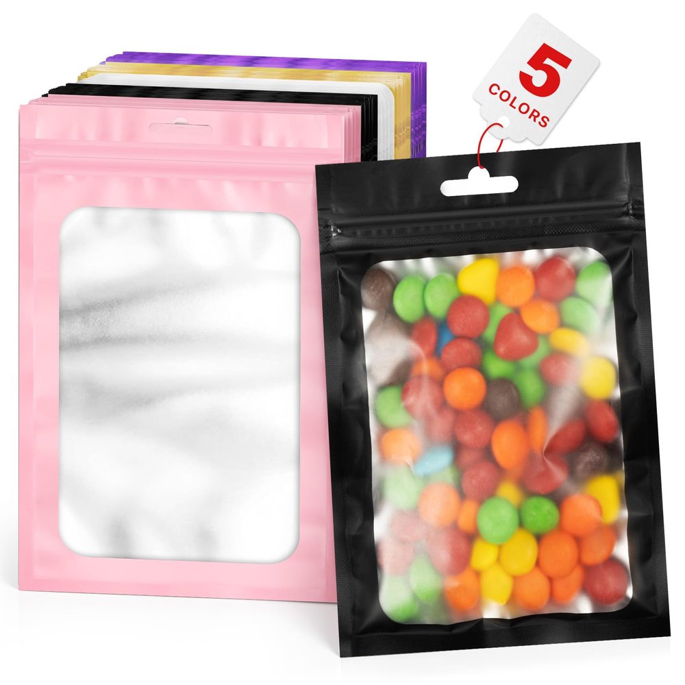 ANZNKU 100Pcs Colorful Mylar Bags, Resealable Smell Proof Small Zip Pouches