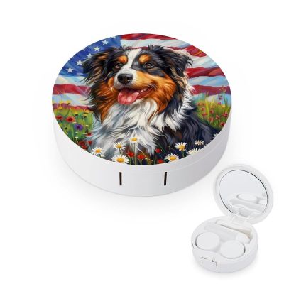 Australian Shepherd American US Flag Contact Lens Case Box Holder Container Daily Contact Lens Organizer for Travel Daliy Use