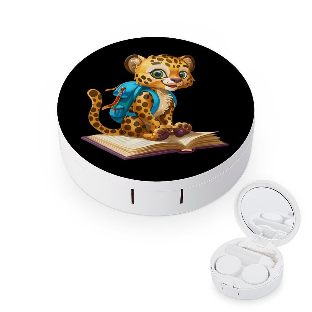 Cheetah Love Book Contact Lens Case Box Holder Container Daily Contact Lens Organizer for Travel Daliy Use