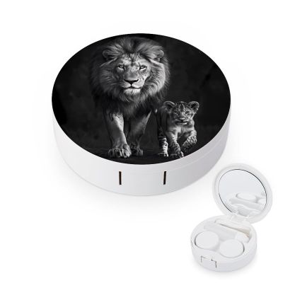 Black And White Animal Lion Contact Lens Case Box Holder Container Daily Contact Lens Organizer for Travel Daliy Use