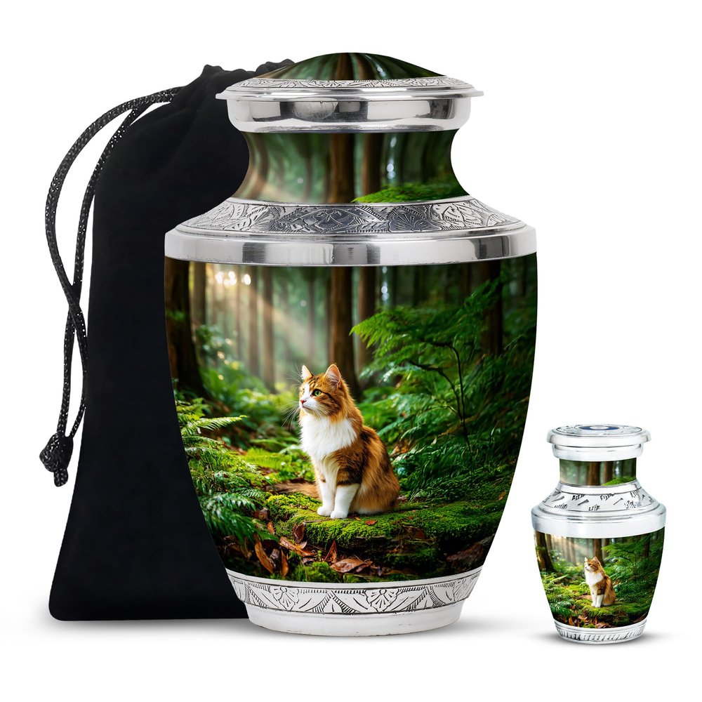 Remembrate Cat Funeral Urns for Adult Ashes Women and Men 3 Inch with 10 Inch Set - Forest Cremation Urns for Burial - Brown Funeral Urn for Mother and Father Remains - Mini Urn for Daughter
