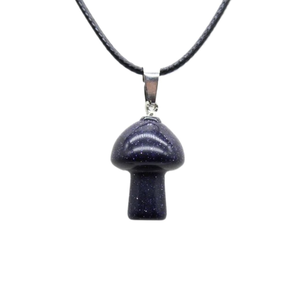 BXSEEF 1Pcs Natural Stone Amethyst Venus Quartz Crystal Agate Mushroom Pendant Necklace(blue sand)