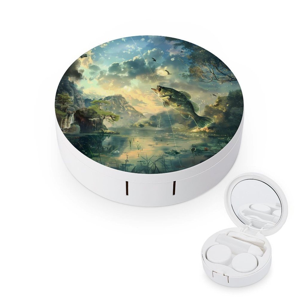 Bass Fishing Contact Lens Case Box Holder Container Daily Contact Lens Organizer for Travel Daliy Use