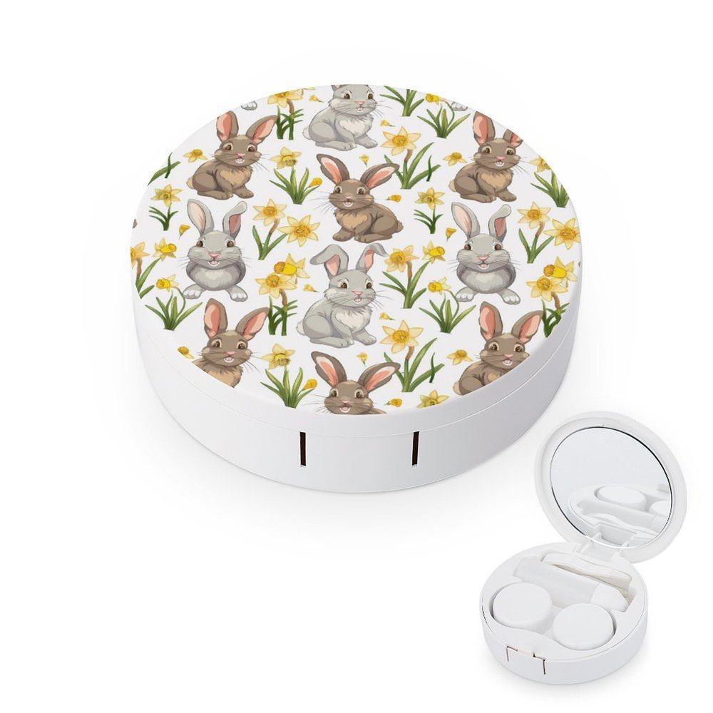 Beautiful Flowers Bunny Contact Lens Case Box Holder Container Daily Contact Lens Organizer for Travel Daliy Use