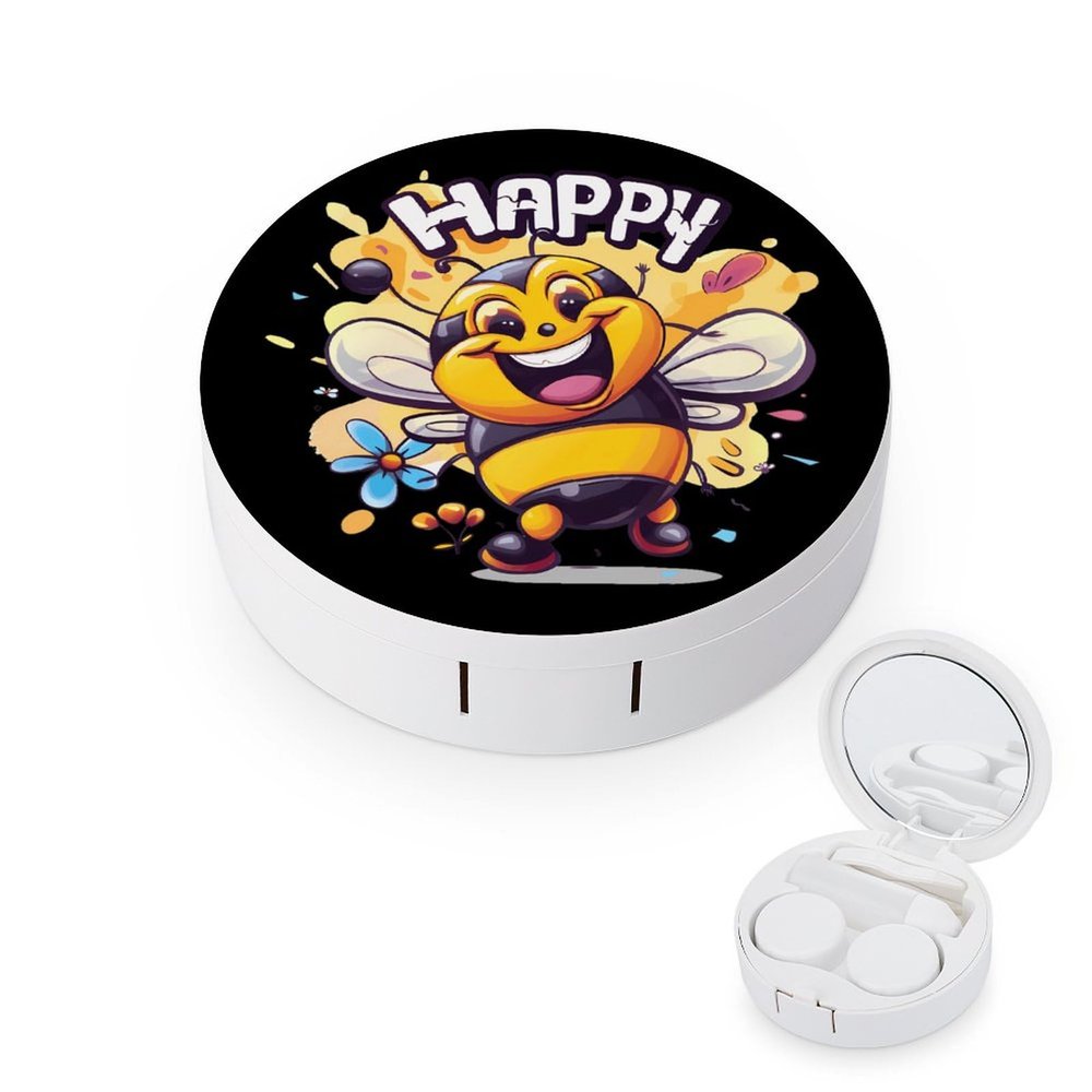Bee Happy Contact Lens Case Box Holder Container Daily Contact Lens Organizer for Travel Daliy Use