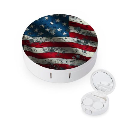 Closeup of Grunge American Flag Contact Lens Case Box Holder Container Daily Contact Lens Organizer for Travel Daliy Use