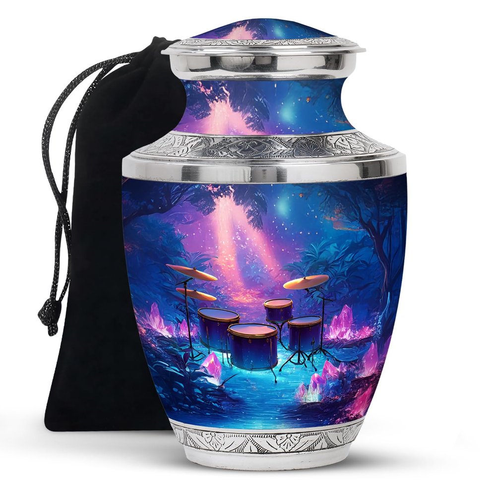 KARYLIZ Drums Musical Instrument Large Funeral Urns for Men & Women Adults - Blue Burial Urn for Ashes Adult Mom - Memorial Cremation Ash Holder - Memorial Urns for Ashes Adult Male & Female 10 Inch