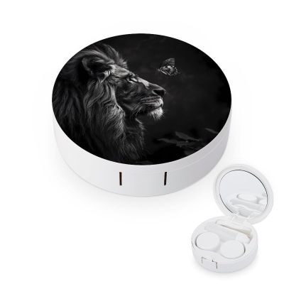 Black And White Lion Butterfly Contact Lens Case Box Holder Container Daily Contact Lens Organizer for Travel Daliy Use
