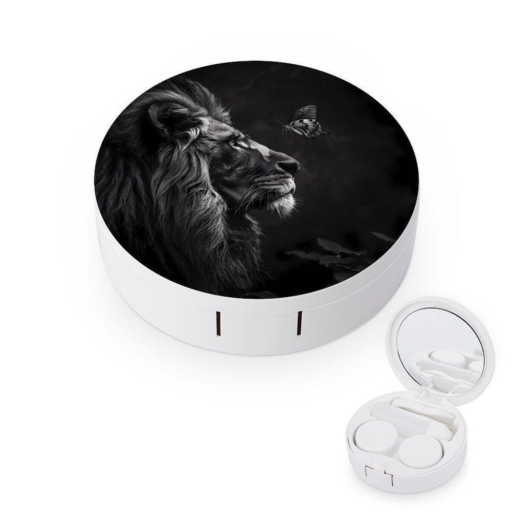 Black And White Lion Butterfly Contact Lens Case Box Holder Container Daily Contact Lens Organizer for Travel Daliy Use