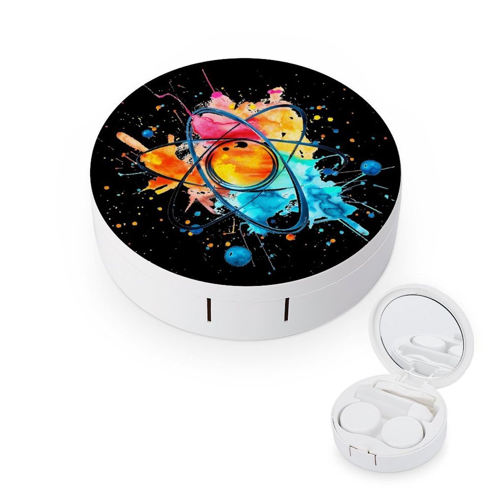 Atom Symbol Watercolor Contact Lens Case Box Holder Container Daily Contact Lens Organizer for Travel Daliy Use